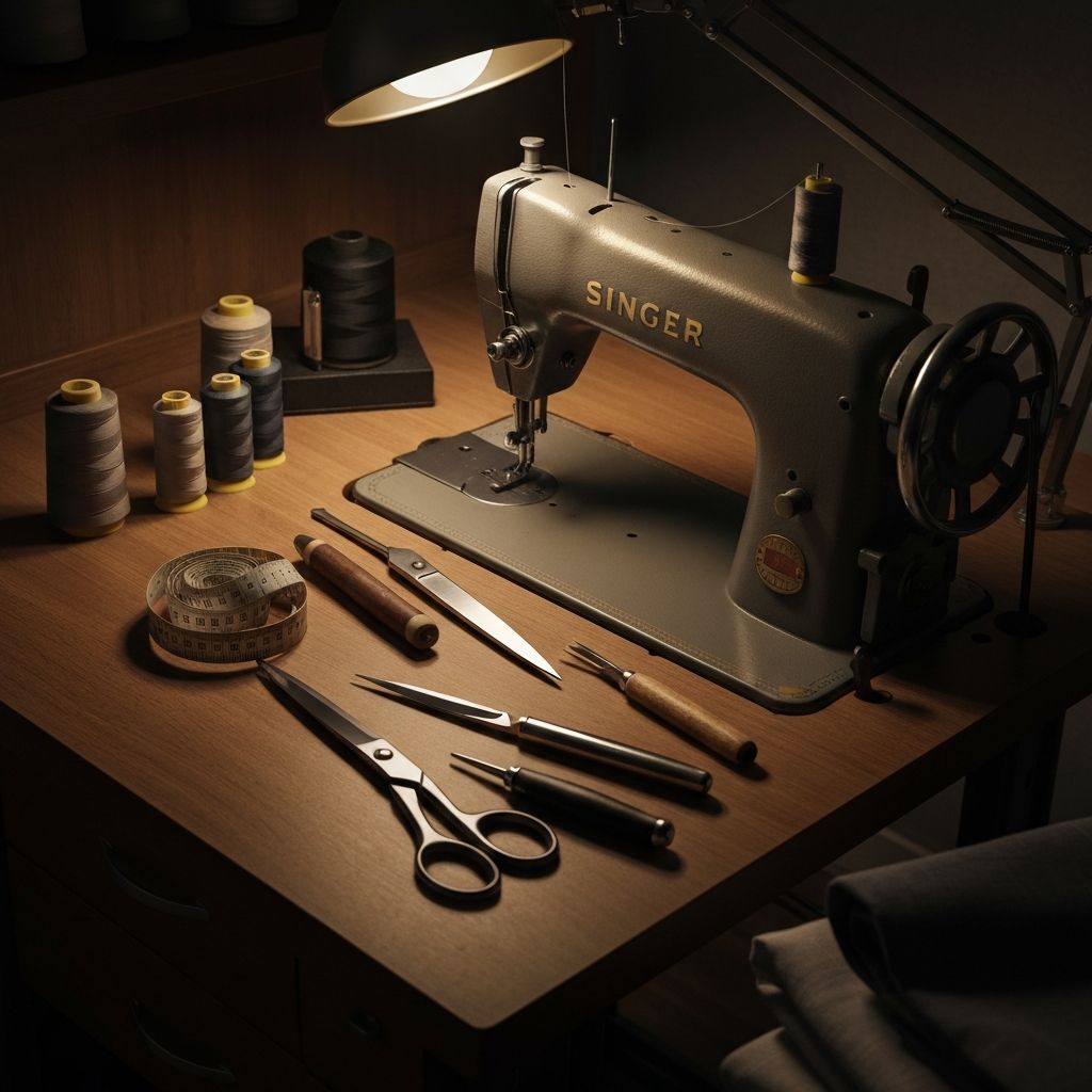 Professional tailoring workspace with precision tools